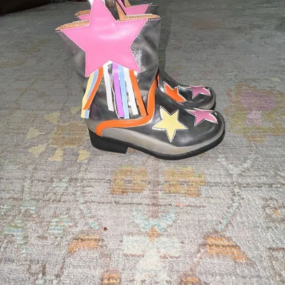 Metallic little girls fringe cowgirl boots sz 12 READ DESCRIPTION RUN SMALL